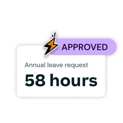 Approved annual leave request notification showing 58 hours granted.