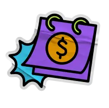 Purple sticky notes with a gold dollar sign.