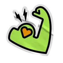 Green flexing arm with heart and lightning bolts