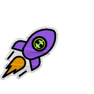 A cartoon graphic of a rocket ship with the Employment hero logo in the center.
